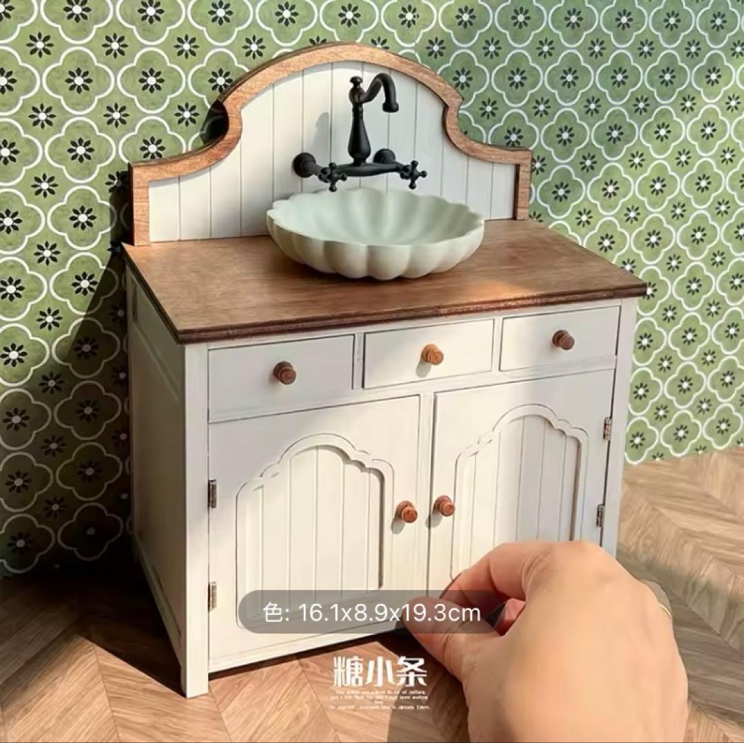 ミニチュアドール家具　キッチンシンク・キッチン台　2点セットドールハウス　1/6