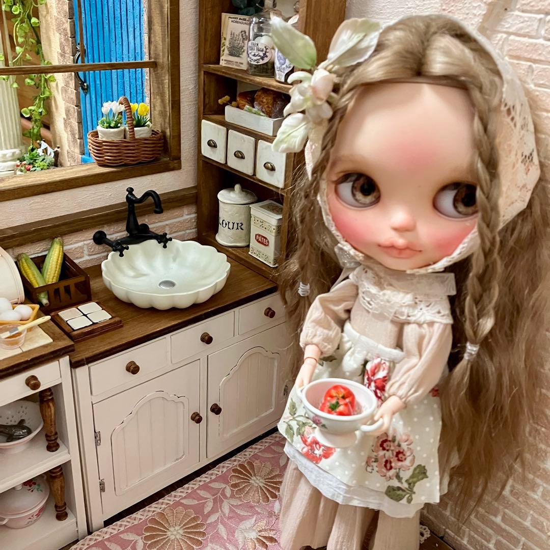 ミニチュアドール家具　キッチンシンク・キッチン台　2点セットドールハウス　1/6