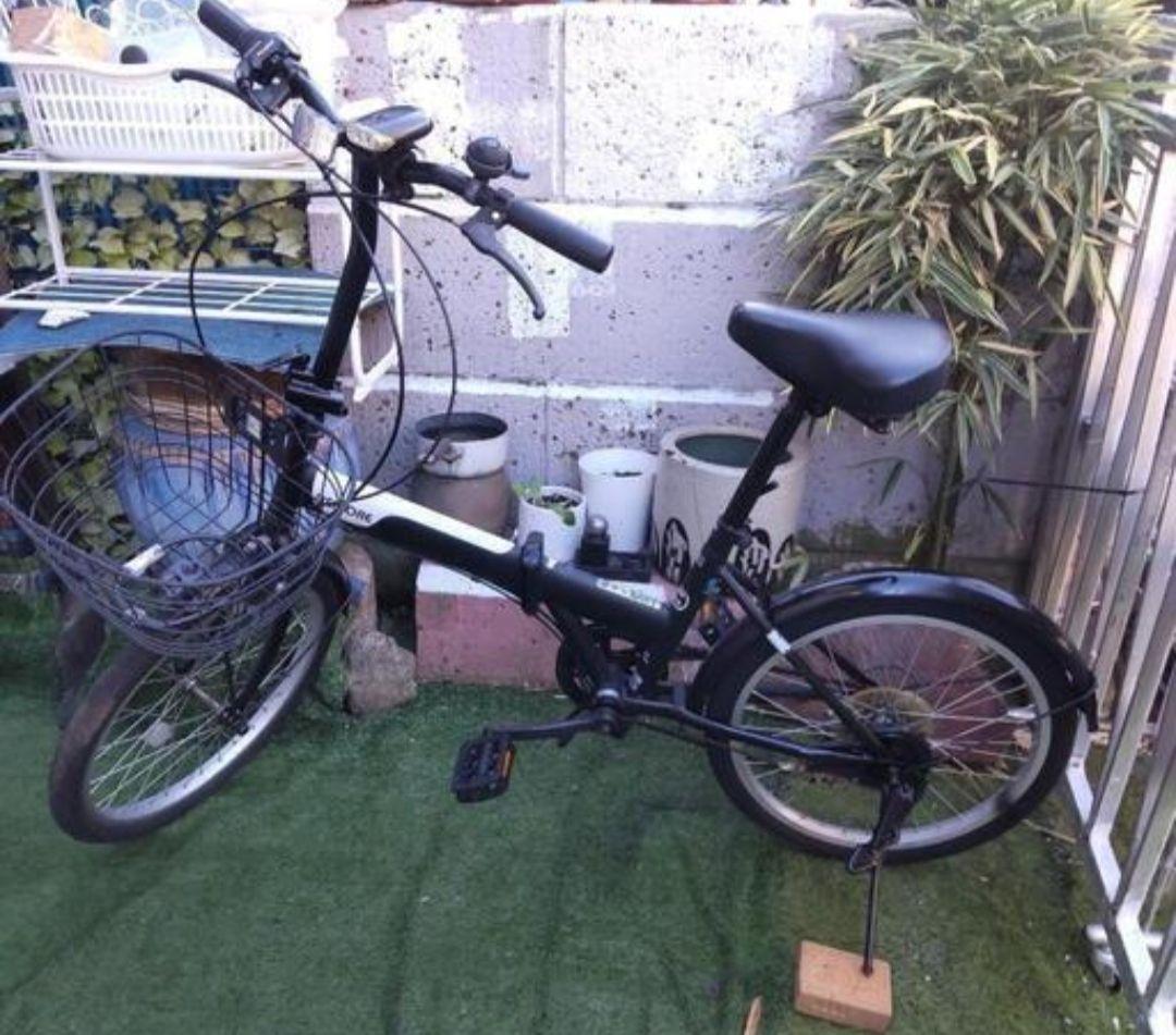 [直接引取限定]シマノ20インチ折りたたみ自転車 前バスケット付き　変速6段ギア