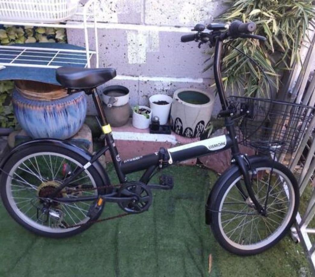 [直接引取限定]シマノ20インチ折りたたみ自転車 前バスケット付き　変速6段ギア