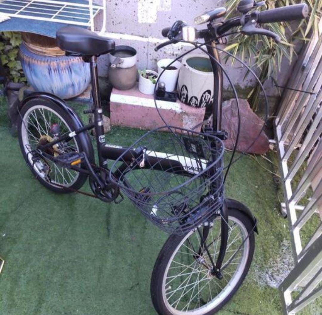 [直接引取限定]シマノ20インチ折りたたみ自転車 前バスケット付き　変速6段ギア