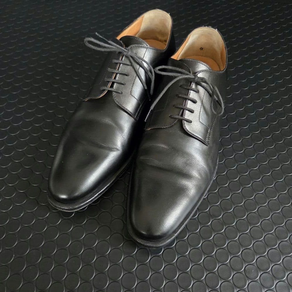 HERMES　ブラックレザー ドレスシューズ　プレーンツゥ 27㎝　箱