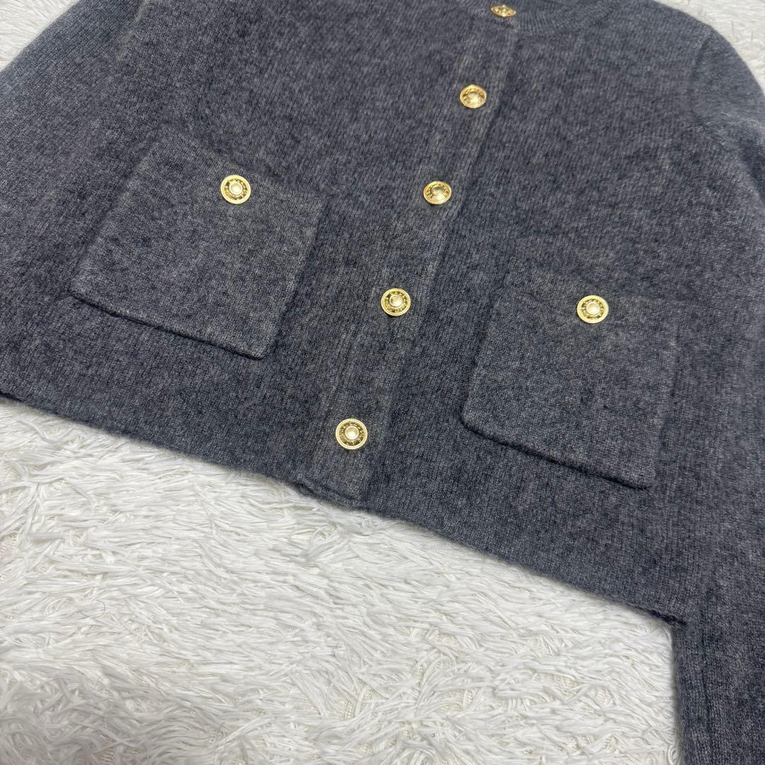 美品 anuans カシミヤブレンドノーカラーニットジャケット 定価2.2