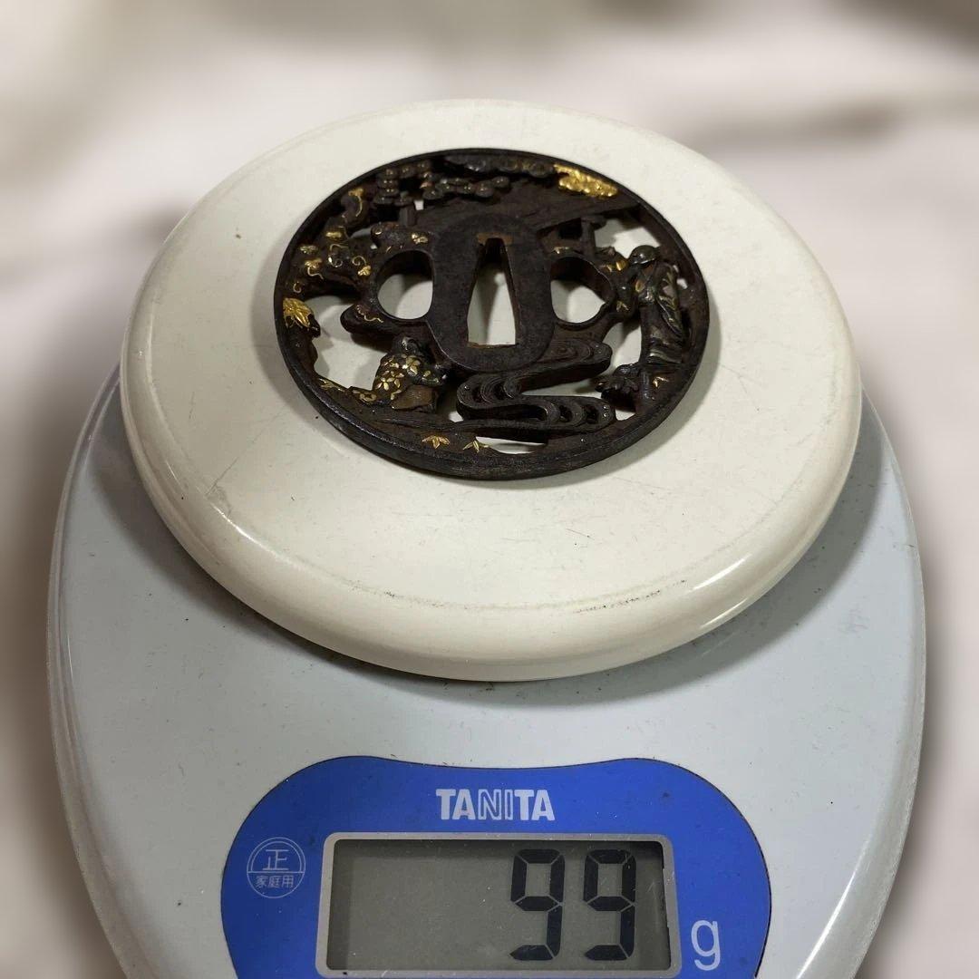 B-28 鍔　金銀象嵌透かし彫り　武具　刀装具　日本刀　鉄製　美術品　工芸品