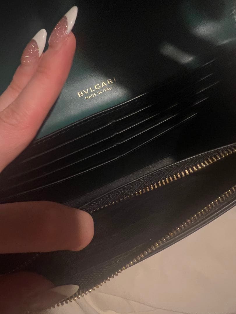 BULGARI 緑色 レザー 長財布