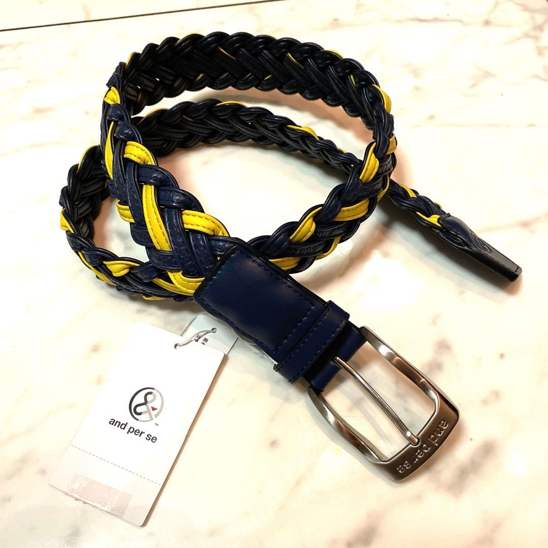 新品タグ付き　アンパスィ　ゴルフ　ベルト　メンズ　メッシュベルト　編み込み