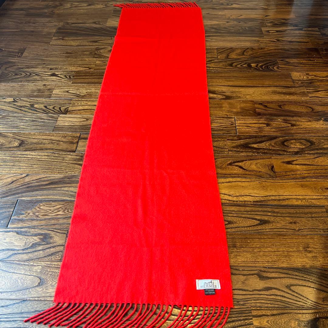 【極美品】HERMÈS エルメス　カシミヤ100% マフラー 赤　レッド