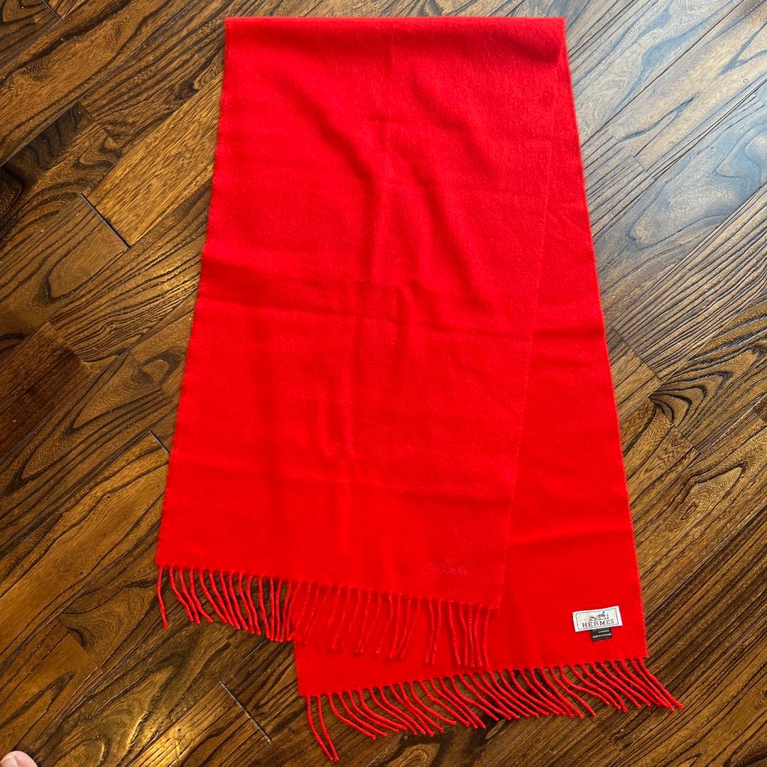 【極美品】HERMÈS エルメス　カシミヤ100% マフラー 赤　レッド