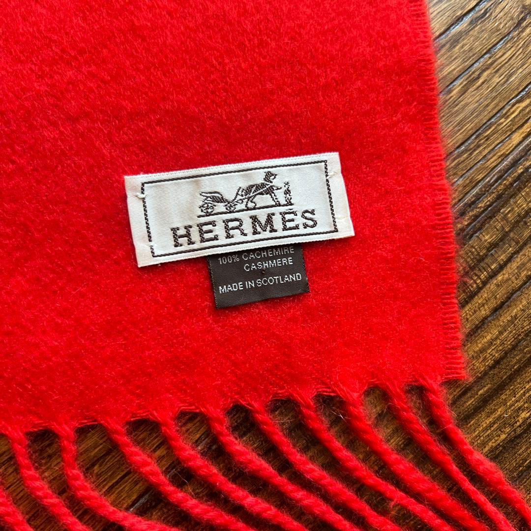 【極美品】HERMÈS エルメス　カシミヤ100% マフラー 赤　レッド