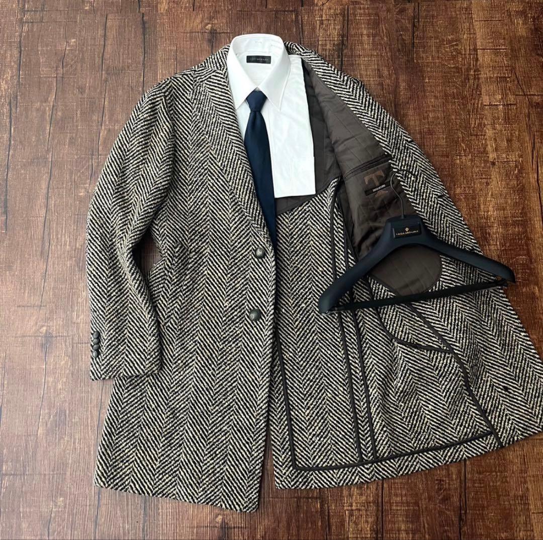 <美品>TAGLIATORE ヘリンボーン チェスターコート サイズ48