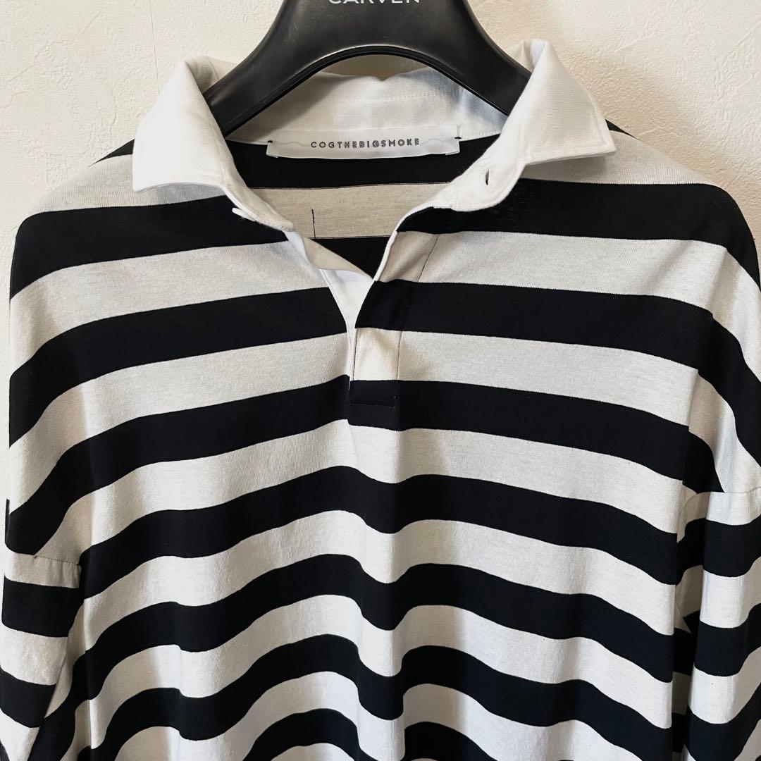 【美品 日本製】COGTHEBIGSMOKE 長袖ポロシャツ 白黒 ボーダー