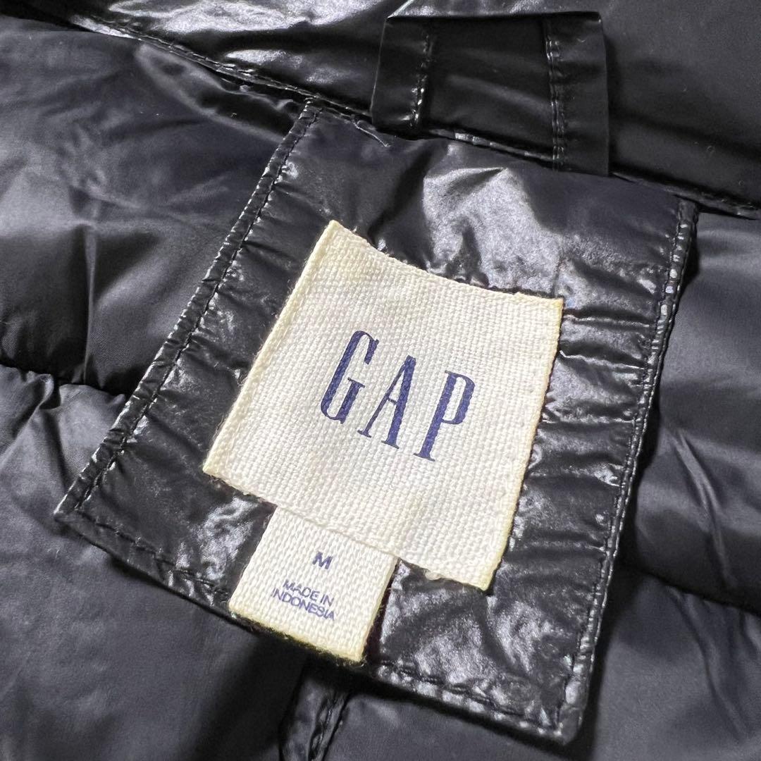 GAP ギャップ ダウンベスト フード ファー 黒 光沢 Y2K 平成ギャル