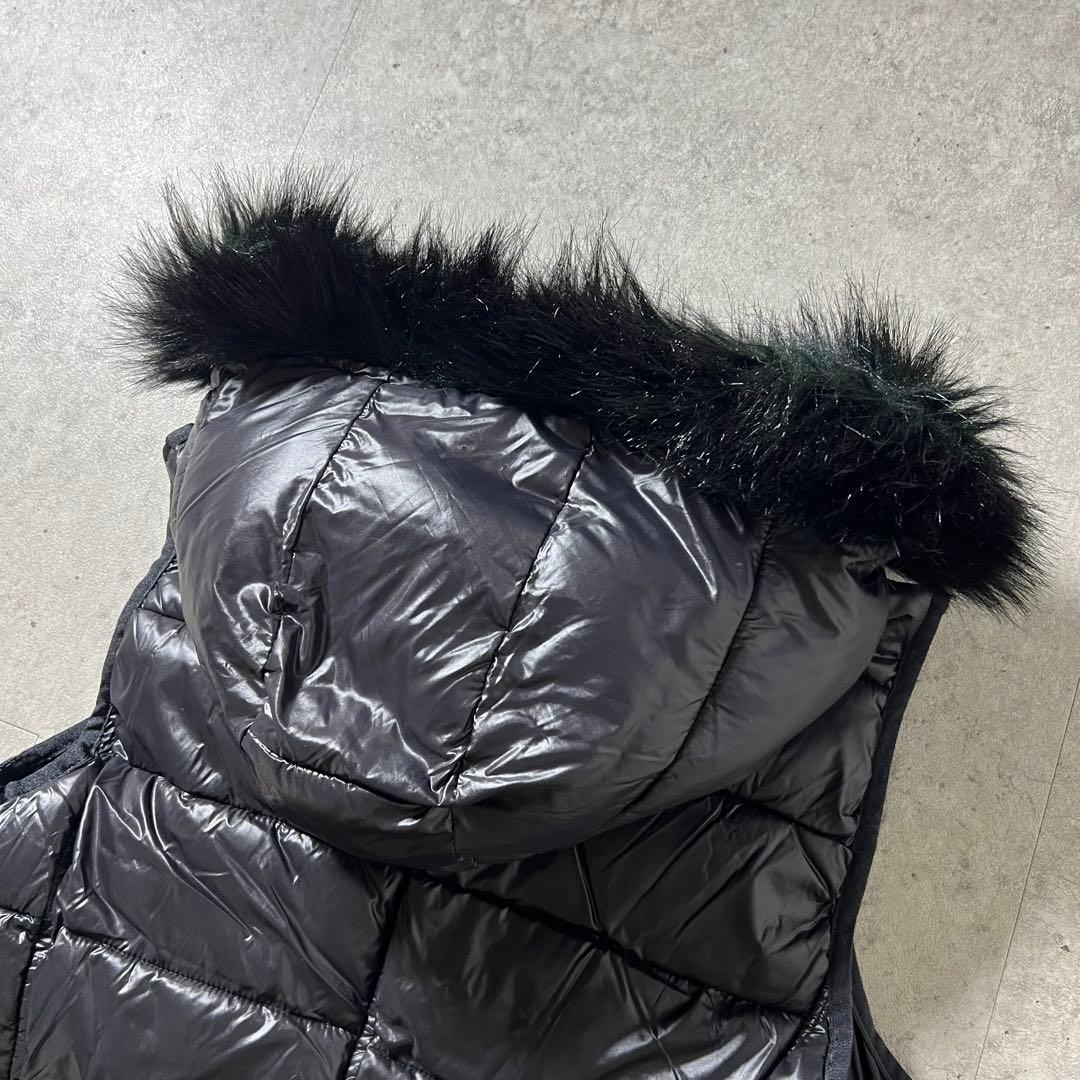 GAP ギャップ ダウンベスト フード ファー 黒 光沢 Y2K 平成ギャル
