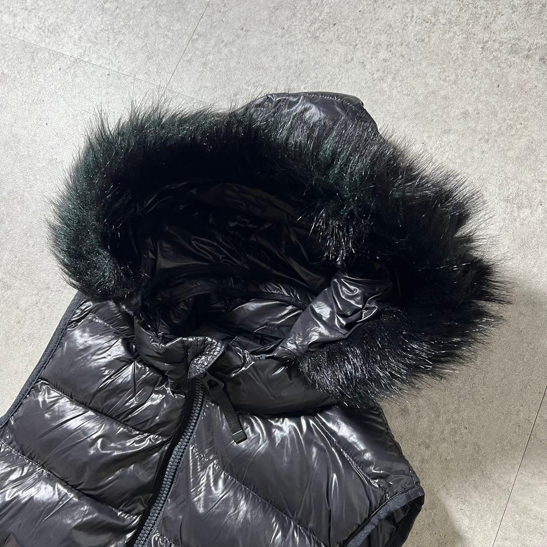 GAP ギャップ ダウンベスト フード ファー 黒 光沢 Y2K 平成ギャル