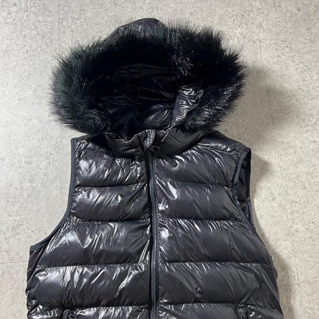 GAP ギャップ ダウンベスト フード ファー 黒 光沢 Y2K 平成ギャル