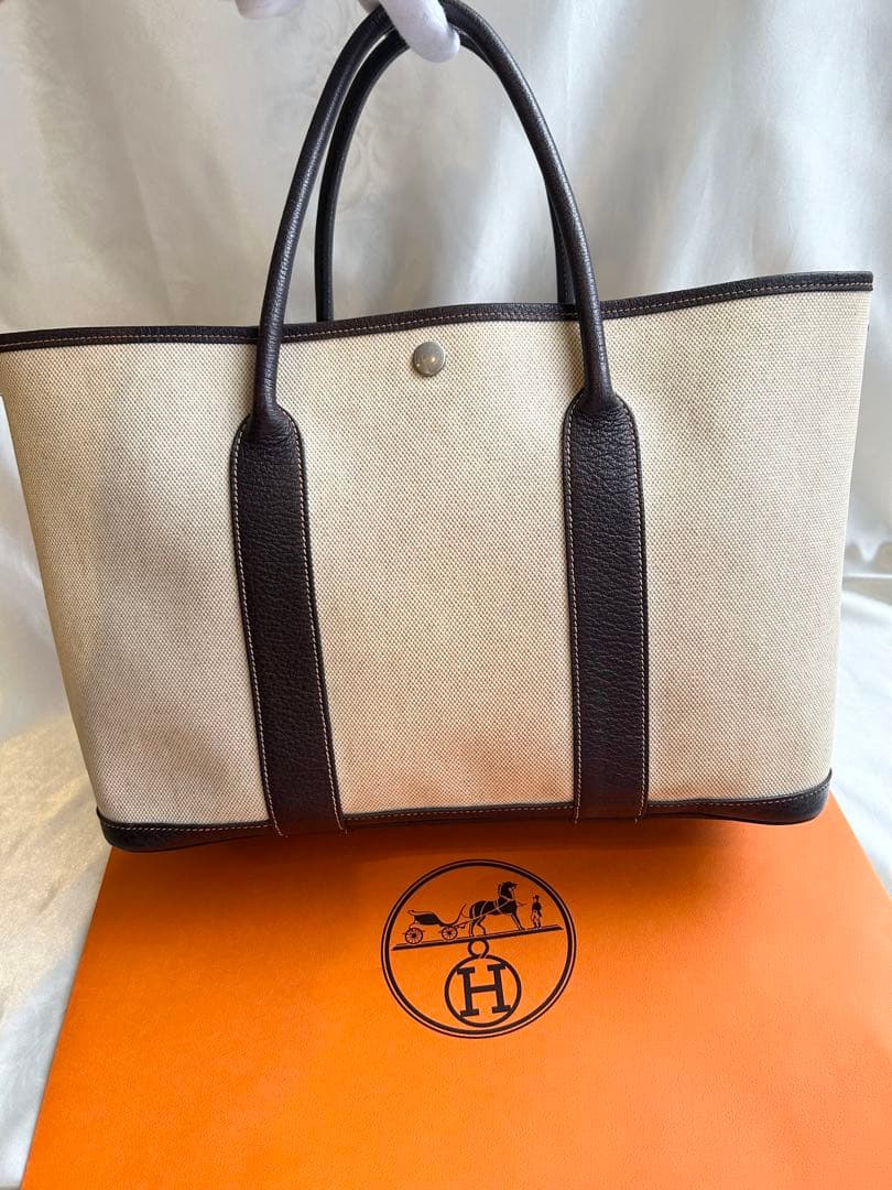 HERMES エルメス　ガーデンパーティPM キャンバストート　T刻印