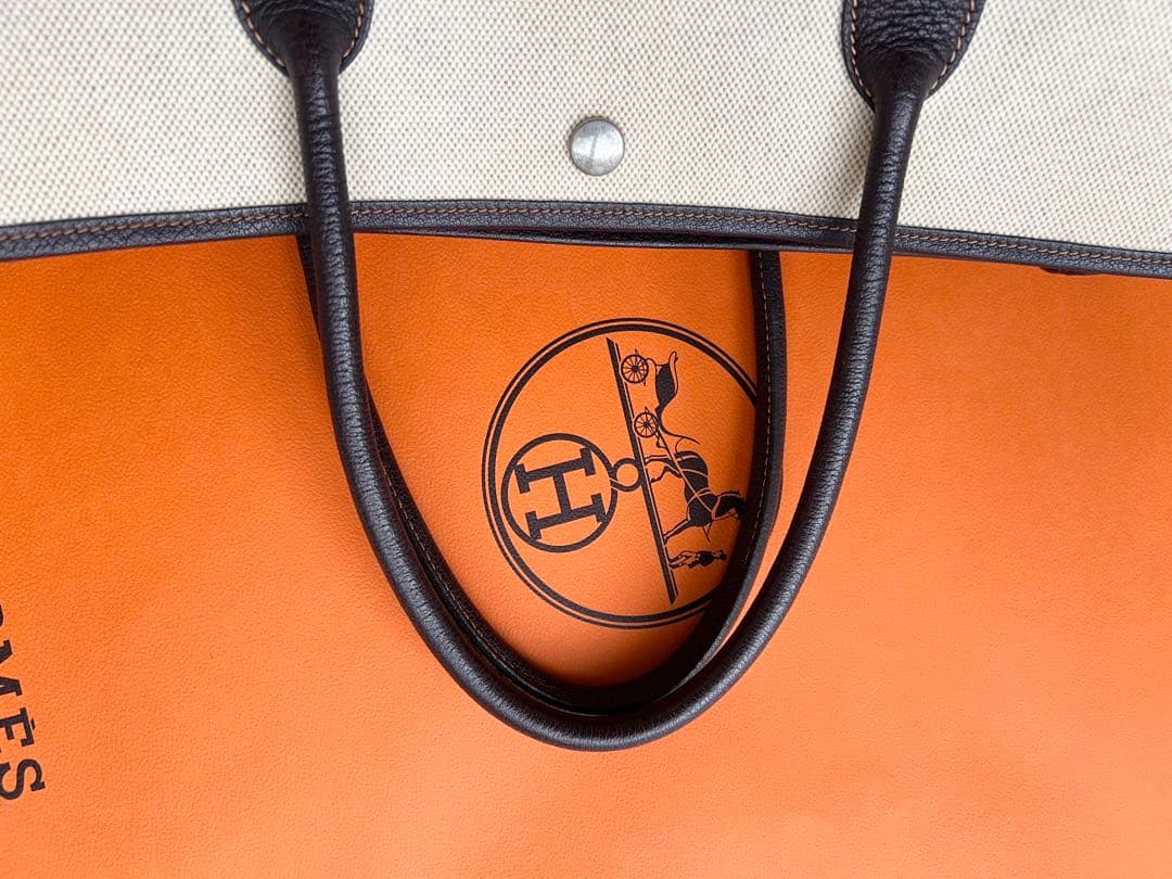 HERMES エルメス　ガーデンパーティPM キャンバストート　T刻印
