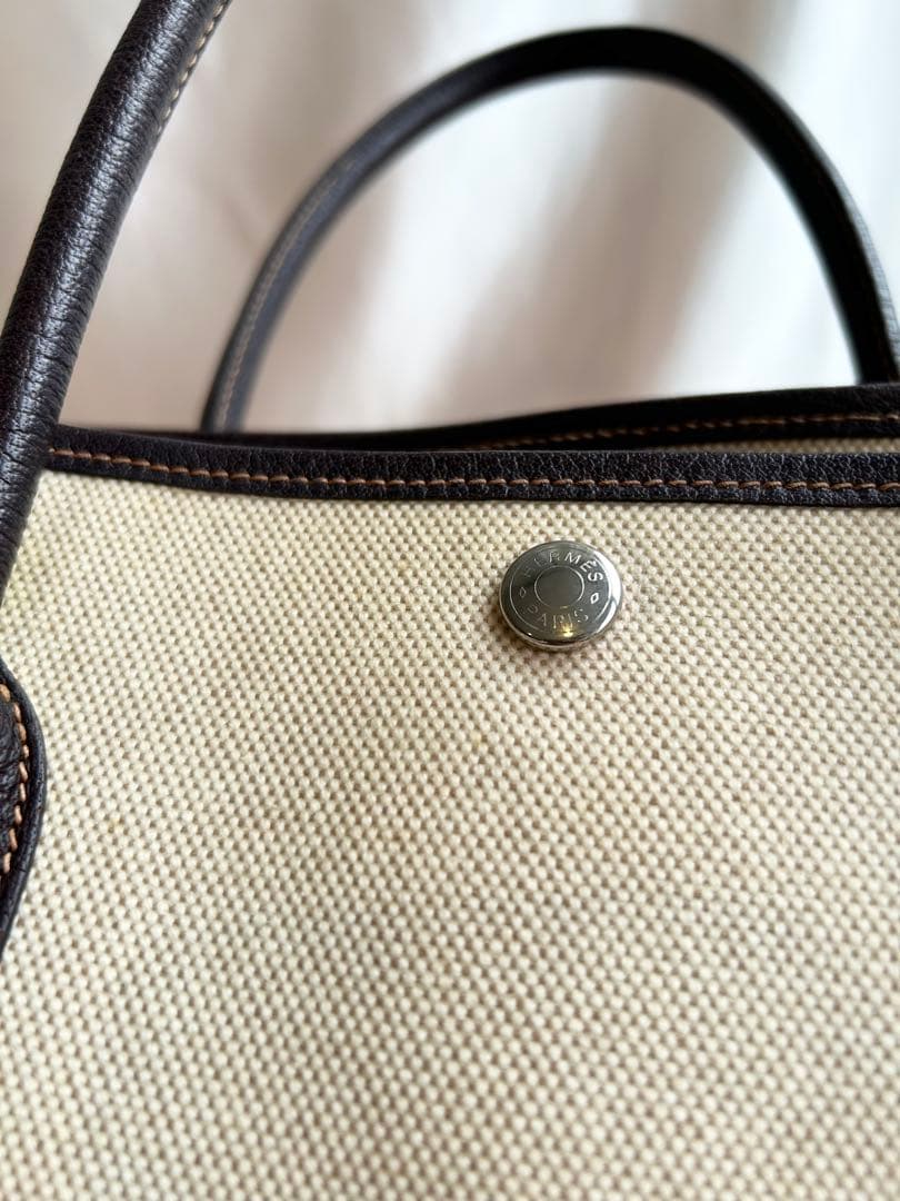 HERMES エルメス　ガーデンパーティPM キャンバストート　T刻印