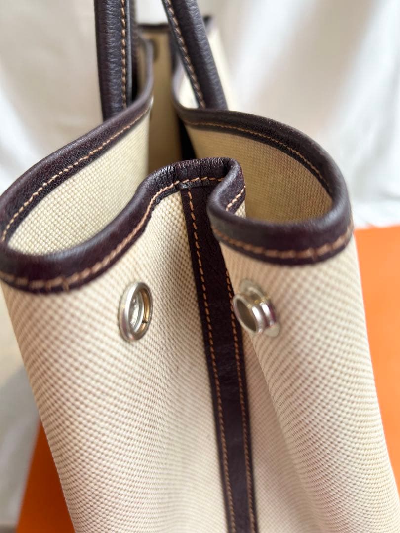 HERMES エルメス　ガーデンパーティPM キャンバストート　T刻印
