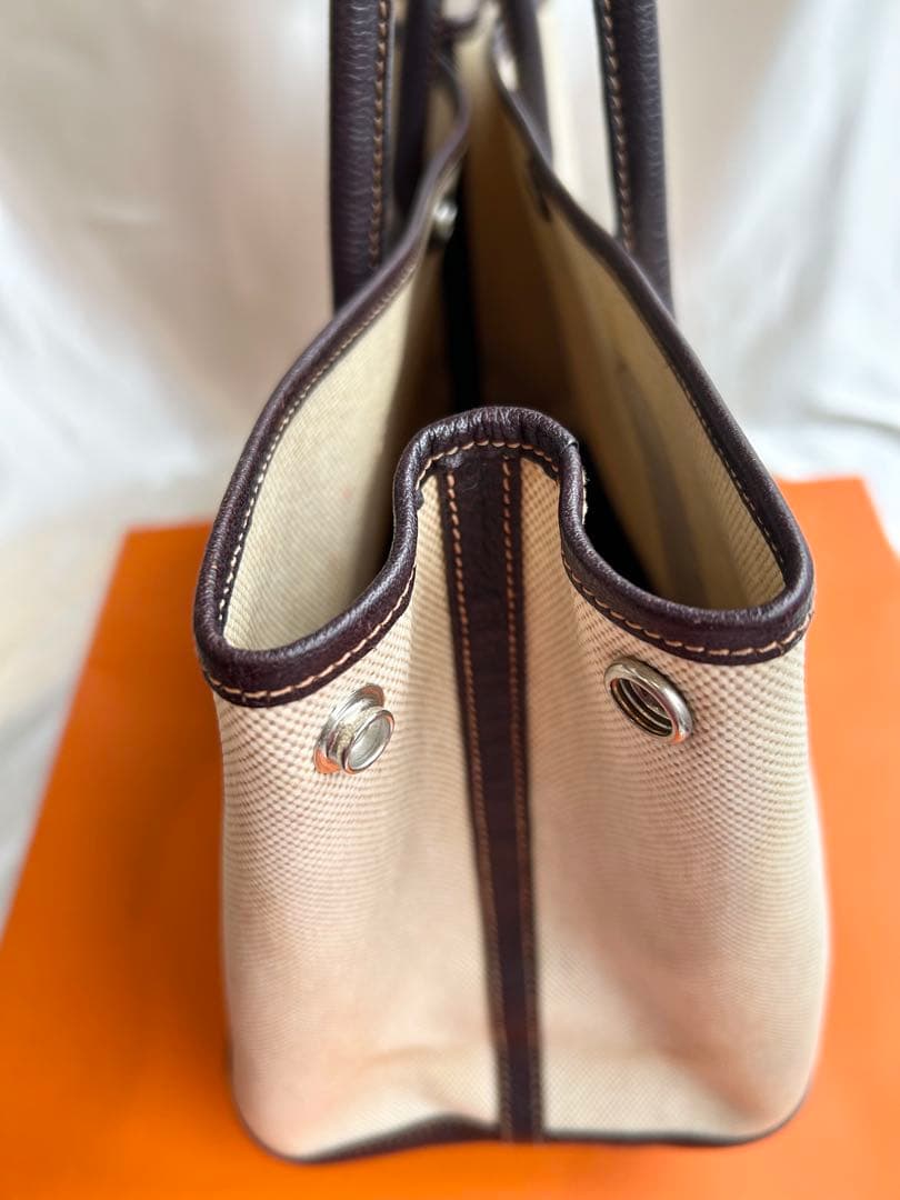HERMES エルメス　ガーデンパーティPM キャンバストート　T刻印