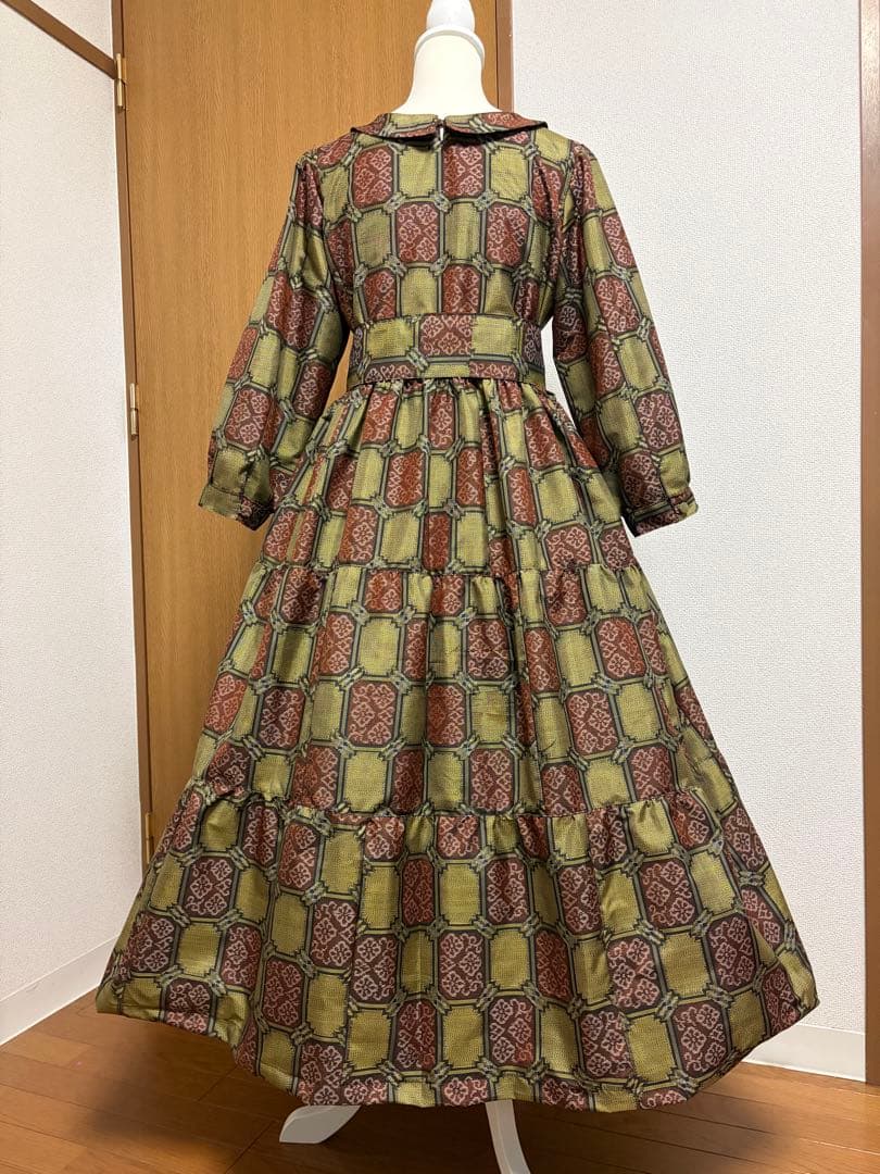 着物リメイク♪ 反物　村山大島紬　3段ティアード　ワンピース　MーL 総裏地付き