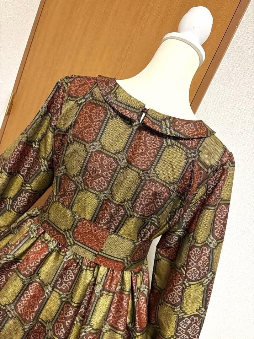 着物リメイク♪ 反物　村山大島紬　3段ティアード　ワンピース　MーL 総裏地付き