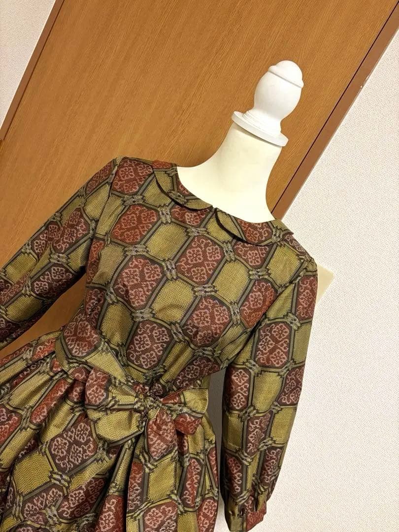 着物リメイク♪ 反物　村山大島紬　3段ティアード　ワンピース　MーL 総裏地付き