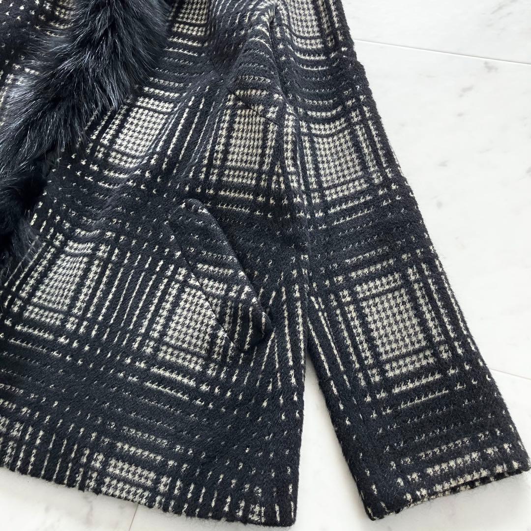 美品 シビラ ポンチョ ショートコート ウールアンゴラ ブルーフォックスファーM