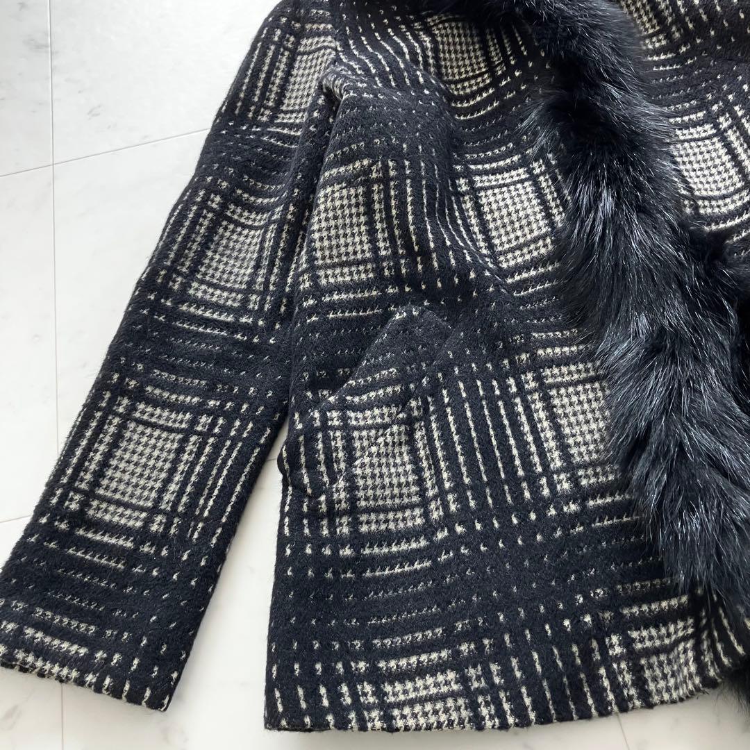 美品 シビラ ポンチョ ショートコート ウールアンゴラ ブルーフォックスファーM