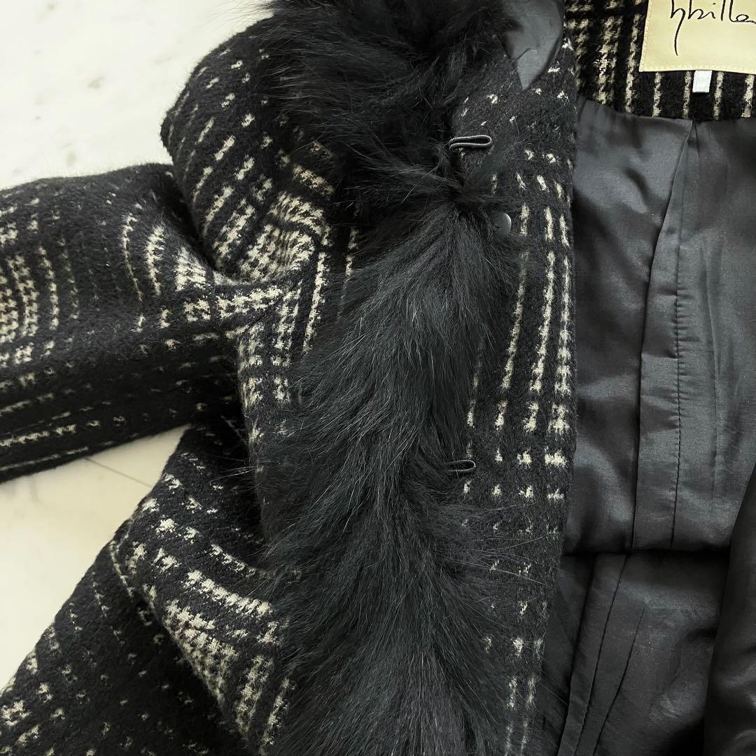 美品 シビラ ポンチョ ショートコート ウールアンゴラ ブルーフォックスファーM