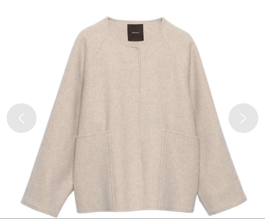 anuans ノーカラーリバーショートコート　ベージュ　アニュアンス