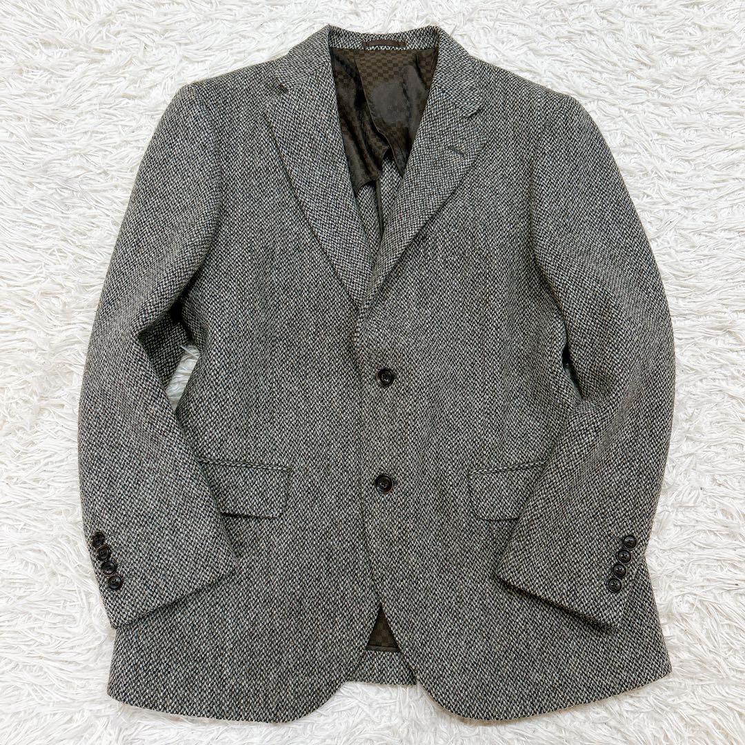 美品 ハリスツイード リスペクト テーラードジャケット ツイード 2B グレー
