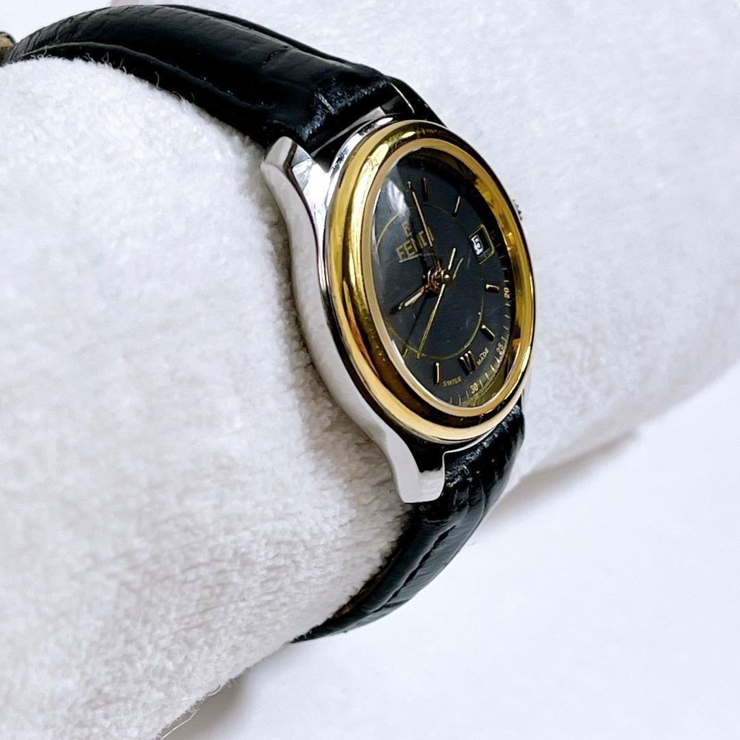 FENDI 電池交換済み　210L クォーツ デイト コンビカラー 黒文字盤