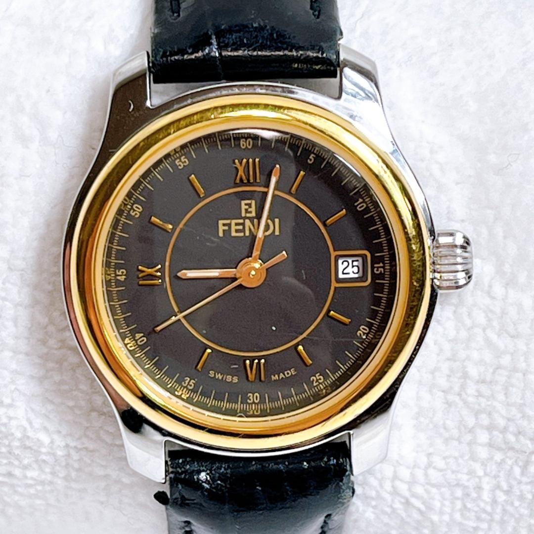 FENDI 電池交換済み　210L クォーツ デイト コンビカラー 黒文字盤