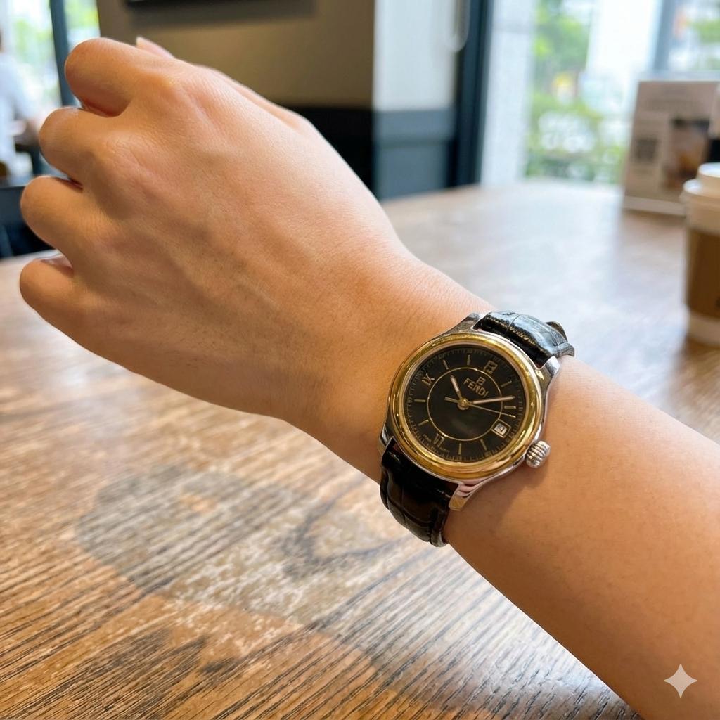 FENDI 電池交換済み　210L クォーツ デイト コンビカラー 黒文字盤