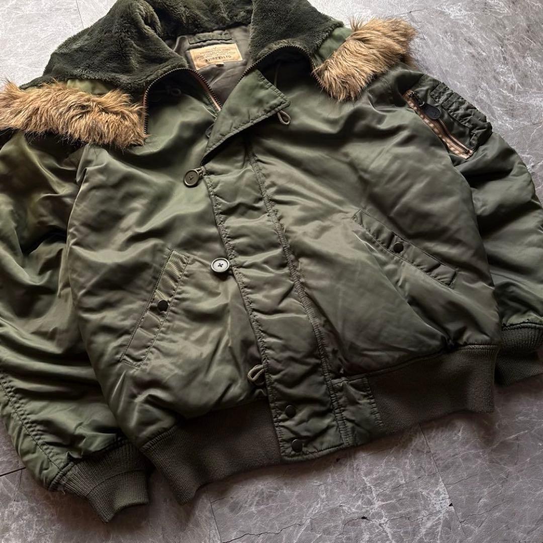 AVIREX N-2B 短丈　フライトジャケット　ビッグロゴ　ファー　y2k