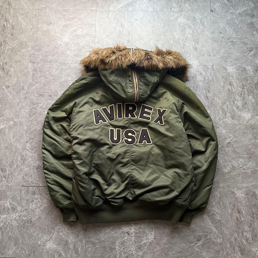 AVIREX N-2B 短丈　フライトジャケット　ビッグロゴ　ファー　y2k