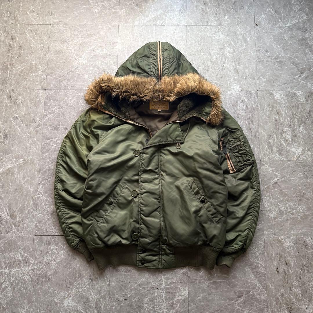 AVIREX N-2B 短丈　フライトジャケット　ビッグロゴ　ファー　y2k