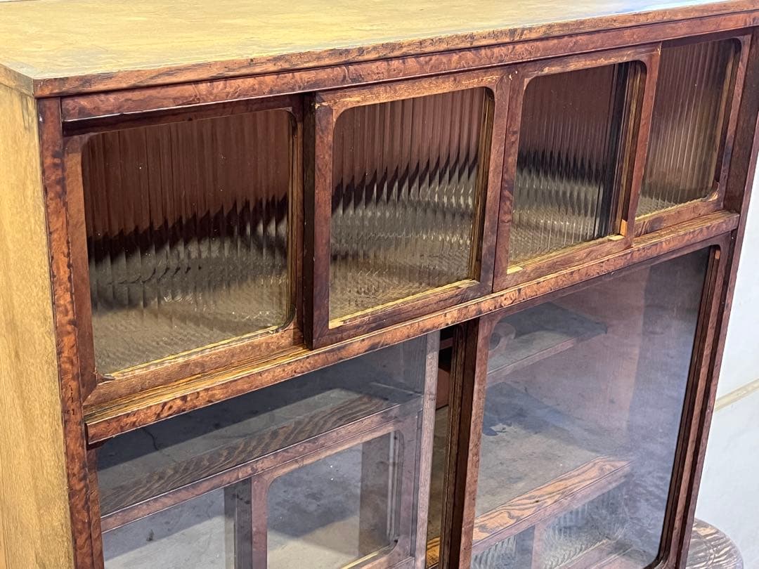 B*♪様 昭和レトロ 木製食器棚 ガラス戸付き水屋箪笥