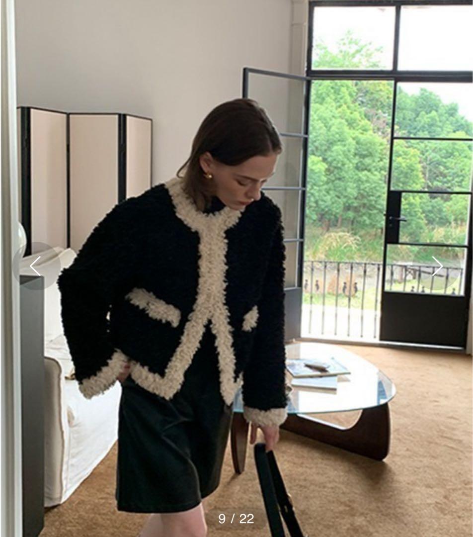 バイカラープードルファーショートジャケット