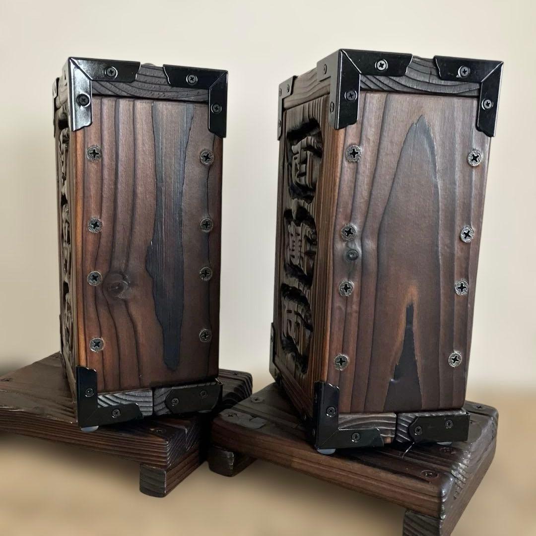 拘りのハンドメイド和風貯金箱(小型)と台座 ×2セット(鍵付き)