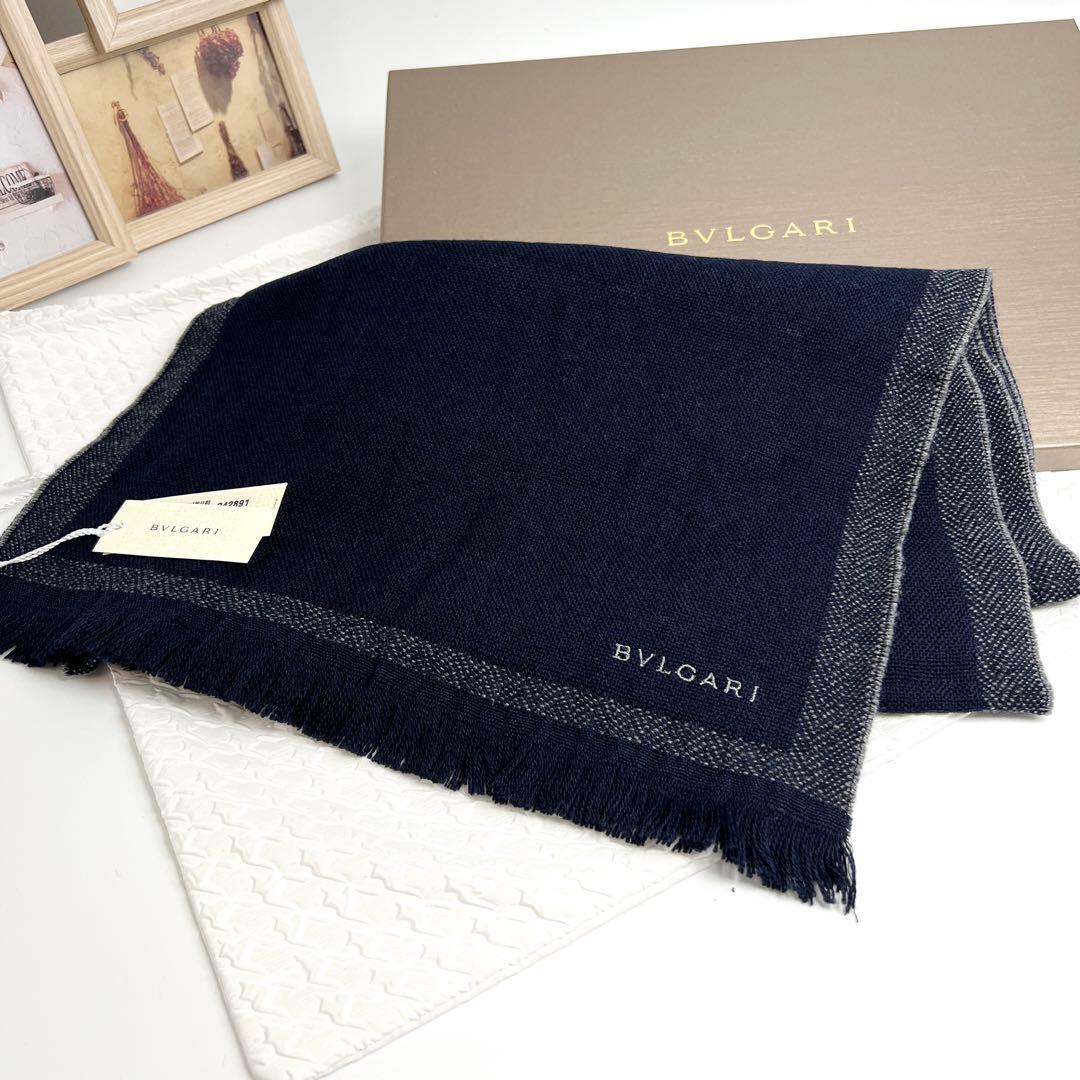 ✨未使用品✨BVLGARIブルガリ　カシミア＆ウール　マフラー　ネイビー