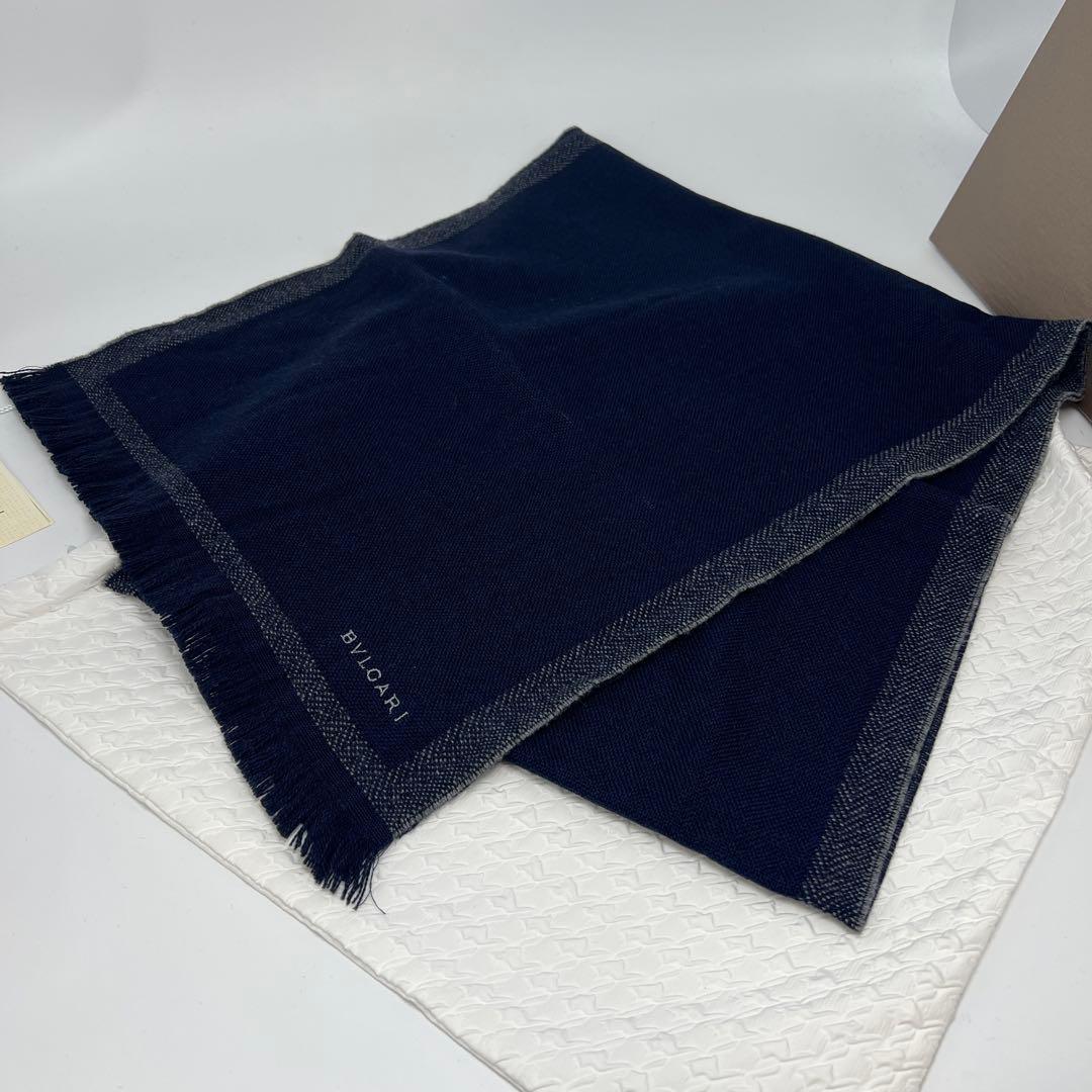 ✨未使用品✨BVLGARIブルガリ　カシミア＆ウール　マフラー　ネイビー