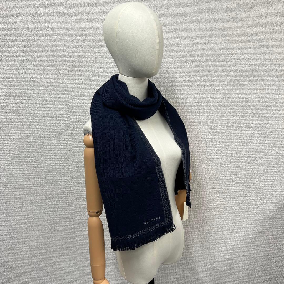 ✨未使用品✨BVLGARIブルガリ　カシミア＆ウール　マフラー　ネイビー