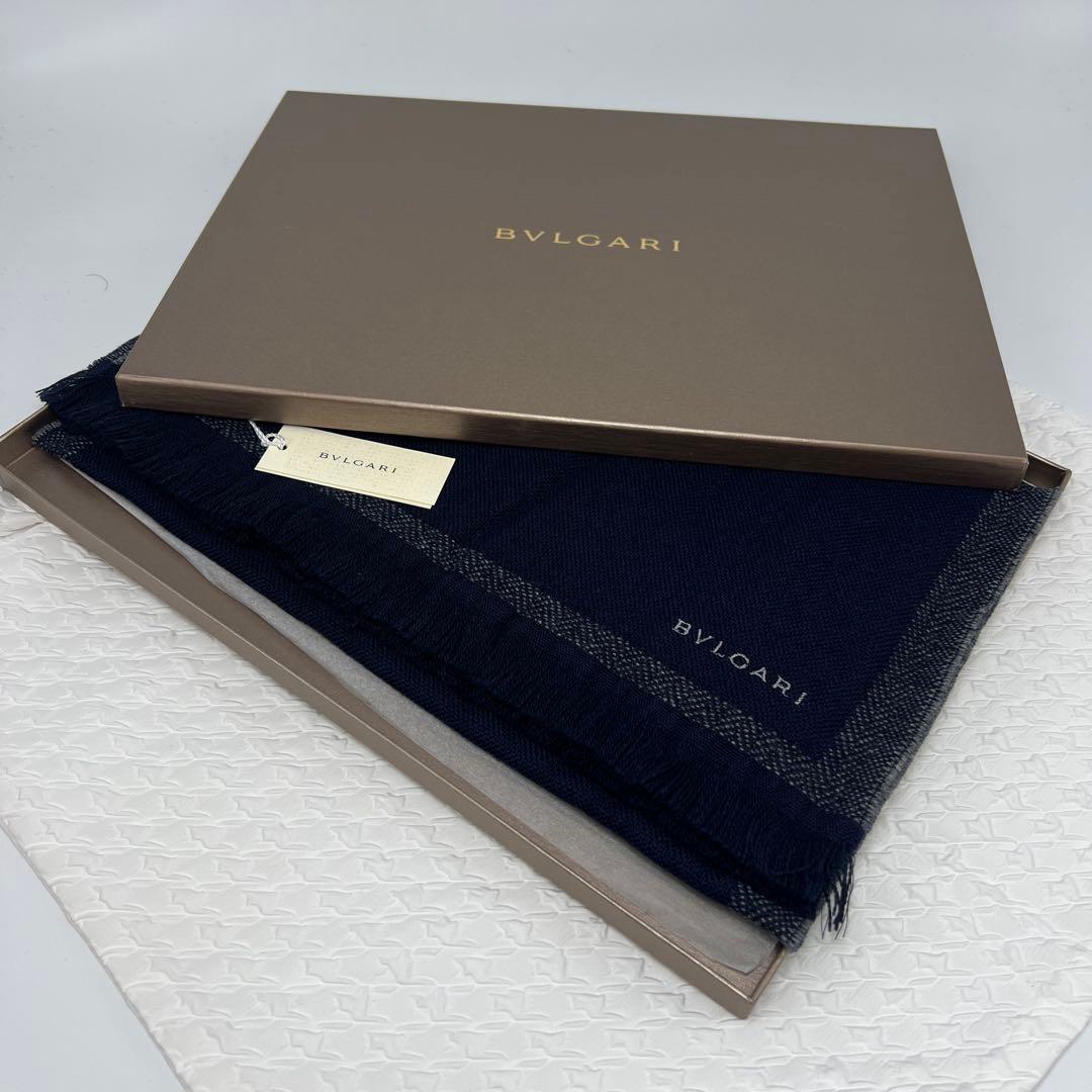 ✨未使用品✨BVLGARIブルガリ　カシミア＆ウール　マフラー　ネイビー