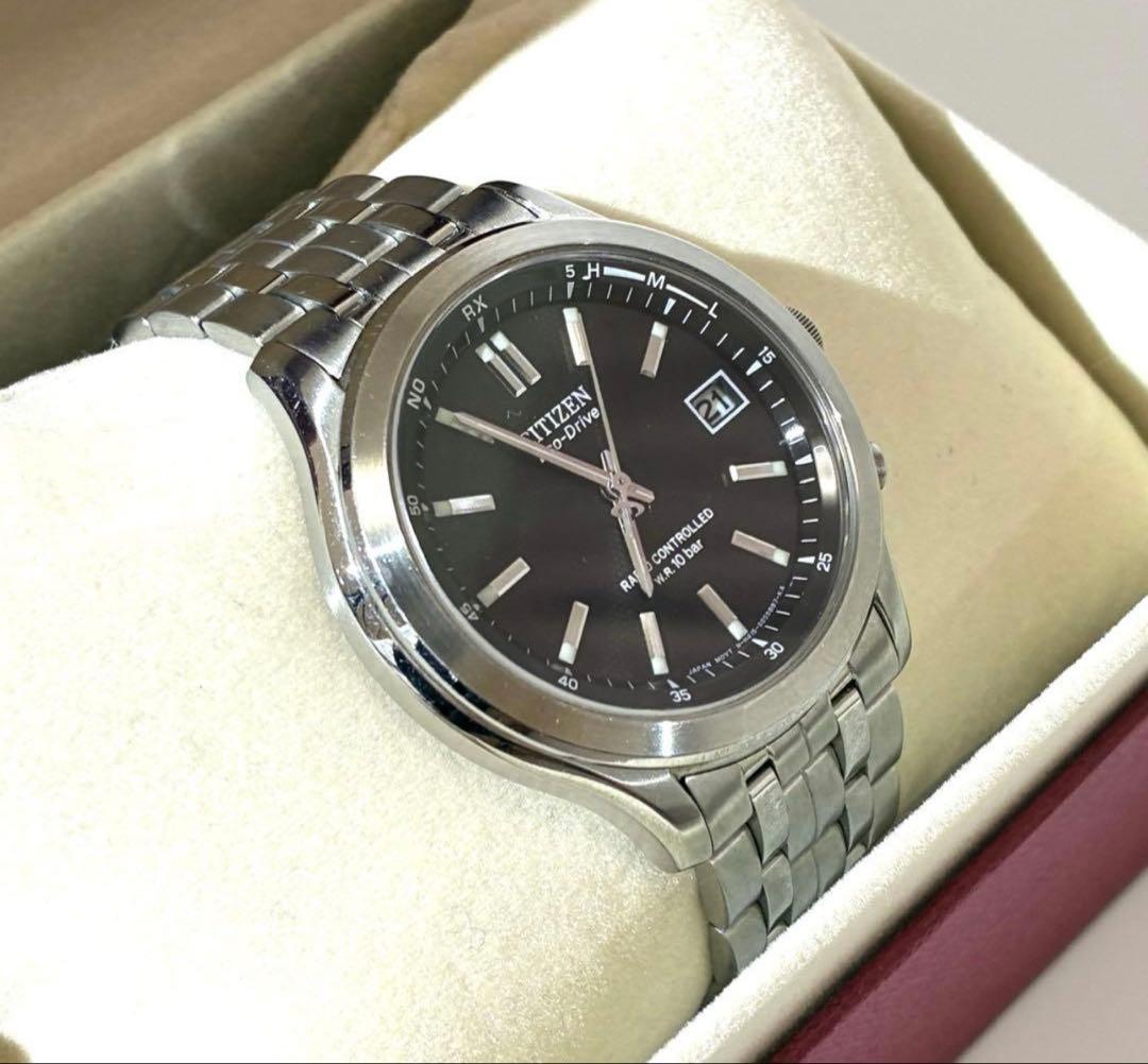 美品★ CITIZEN ECO-DRIVE ソーラー電波 腕時計 黒文字盤