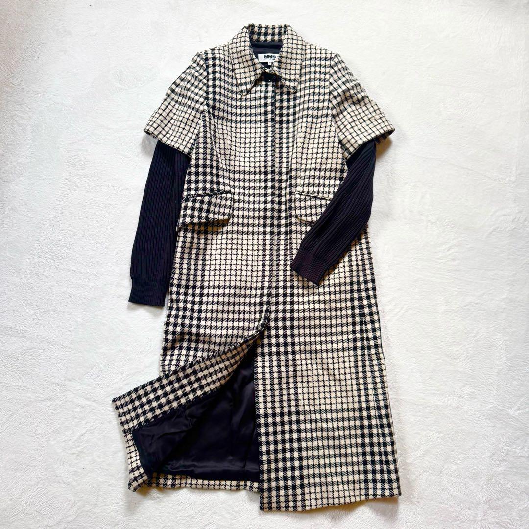 希少　MM6 Margiela チェック　ロングコート　ドッキング　マキシ丈