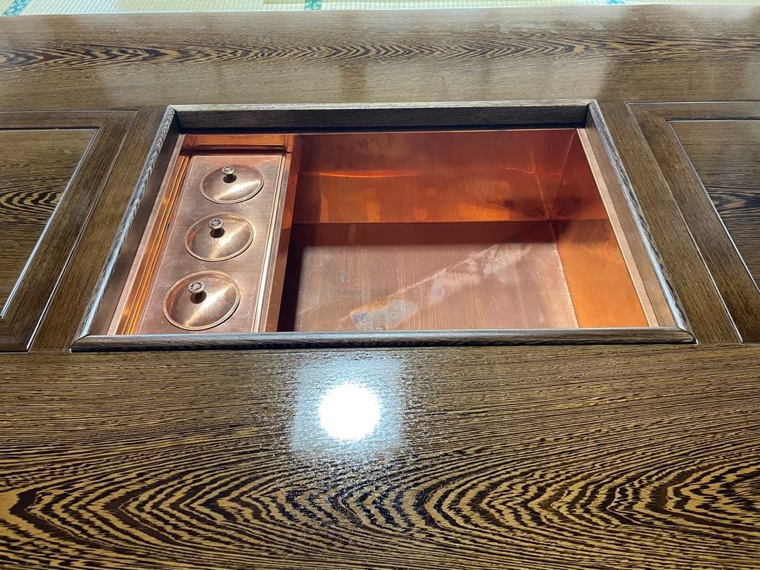 断捨離中バッハ様　昭和レトロ　アンティーク　囲炉裏　木製ダークブラウン 収納付き