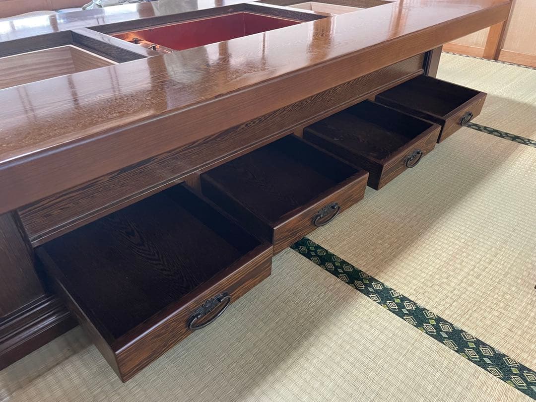 断捨離中バッハ様　昭和レトロ　アンティーク　囲炉裏　木製ダークブラウン 収納付き