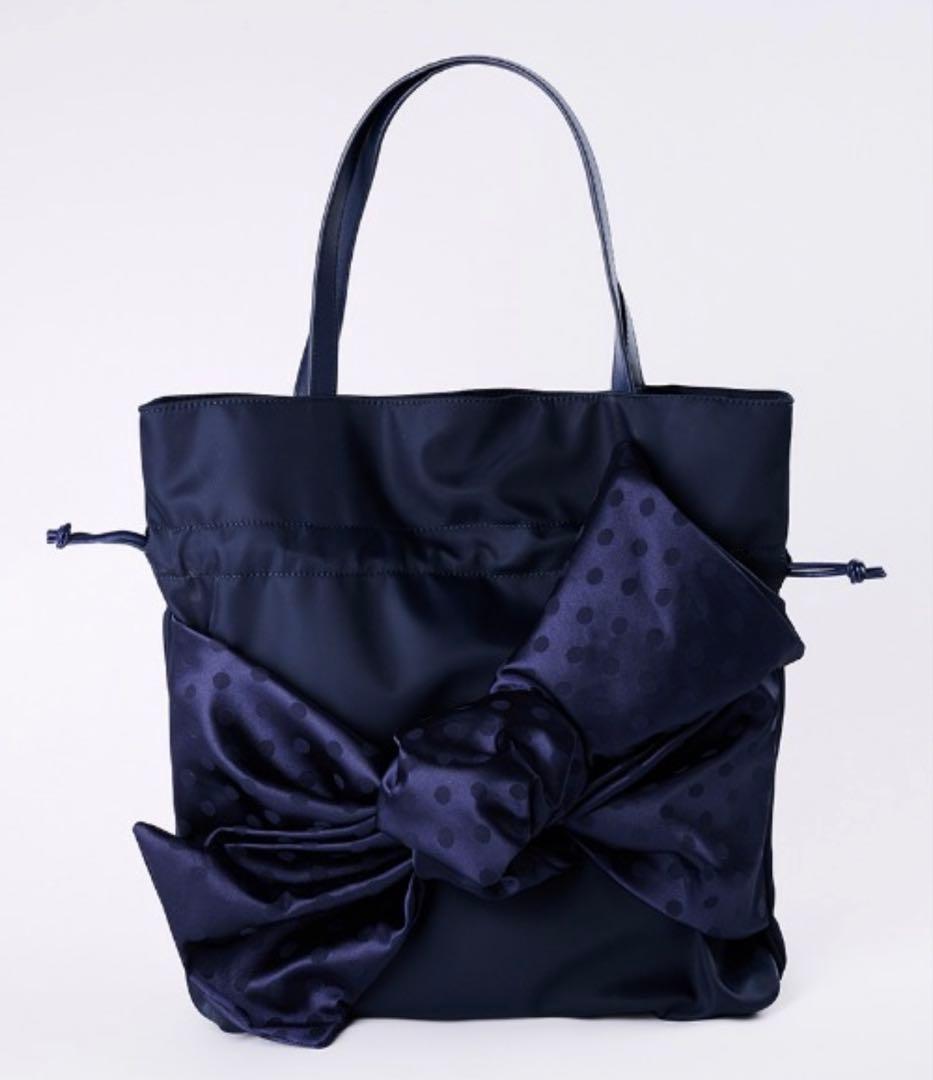 【JENNE】リボントートバッグブラック水玉